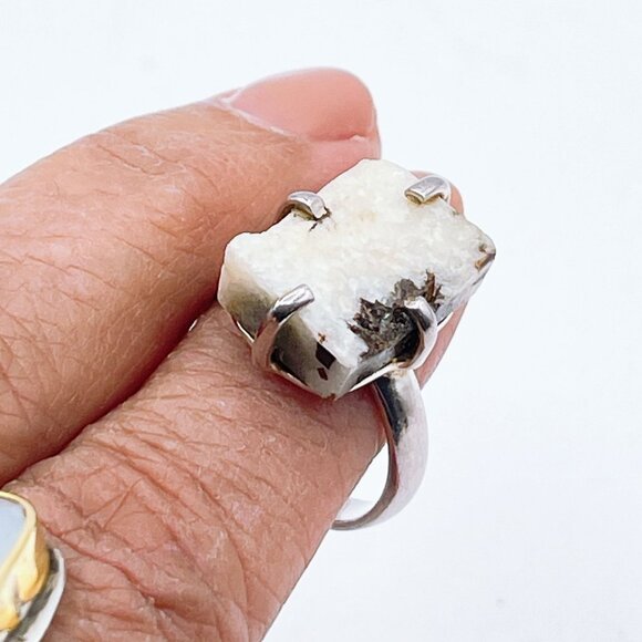925 Sterling Silver Raw White Stone Ring 8 - Picture 4 of 6